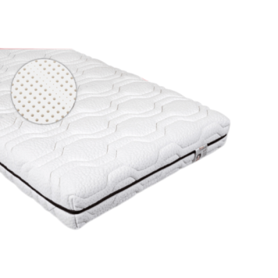 Colchão branco com padrão ondulado e texturas perfuradas em detalhe