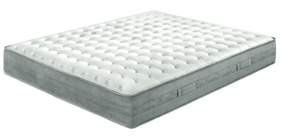 Colchão branco acolchoado com laterais cinza e pegas