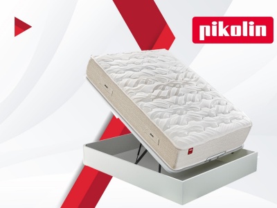 Colchão branco Pikolin com base cinza claro elevada