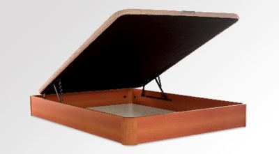 Base de cama em madeira com tampo estofado levantado