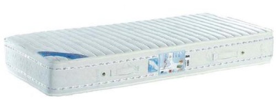 Colchão branco com padrão riscado e bordas estofadas