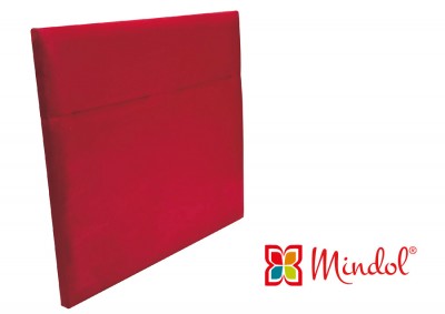 Cabeceira de cama estofada vermelha com logótipo Mindol