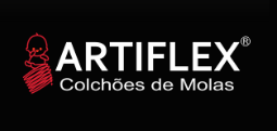 Logotipo da ARTIFLEX com texto e símbolo vermelho em fundo preto