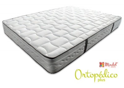 Colchão ortopédico branco acolchoado com bordas cinza e alças pretas