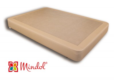 Base de cama castanho claro com logo Mindol