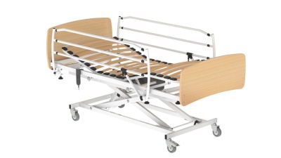 Cama hospitalar ajustável com grades laterais e rodas