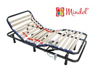 Estrutura articulada para cama Mindol com lâminas de madeira e estrutura preta