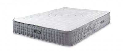 Colchão branco com laterais cinza e etiquetas 'BIO SPA' e 'THERMOFLEX'