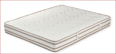 Colchão branco com padrão ondulado e faixas bege laterais