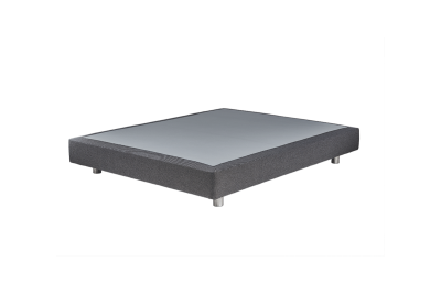 Base para cama retangular com tecido cinzento e pés metálicos prateados