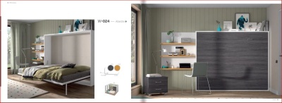 Quartos com cama, estante, secretária, cómoda e guarda-roupa em decoração moderna e cores neutras.