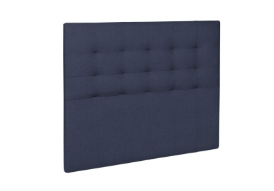 Cabeceira de cama estofada azul escura com padrão de quadrados