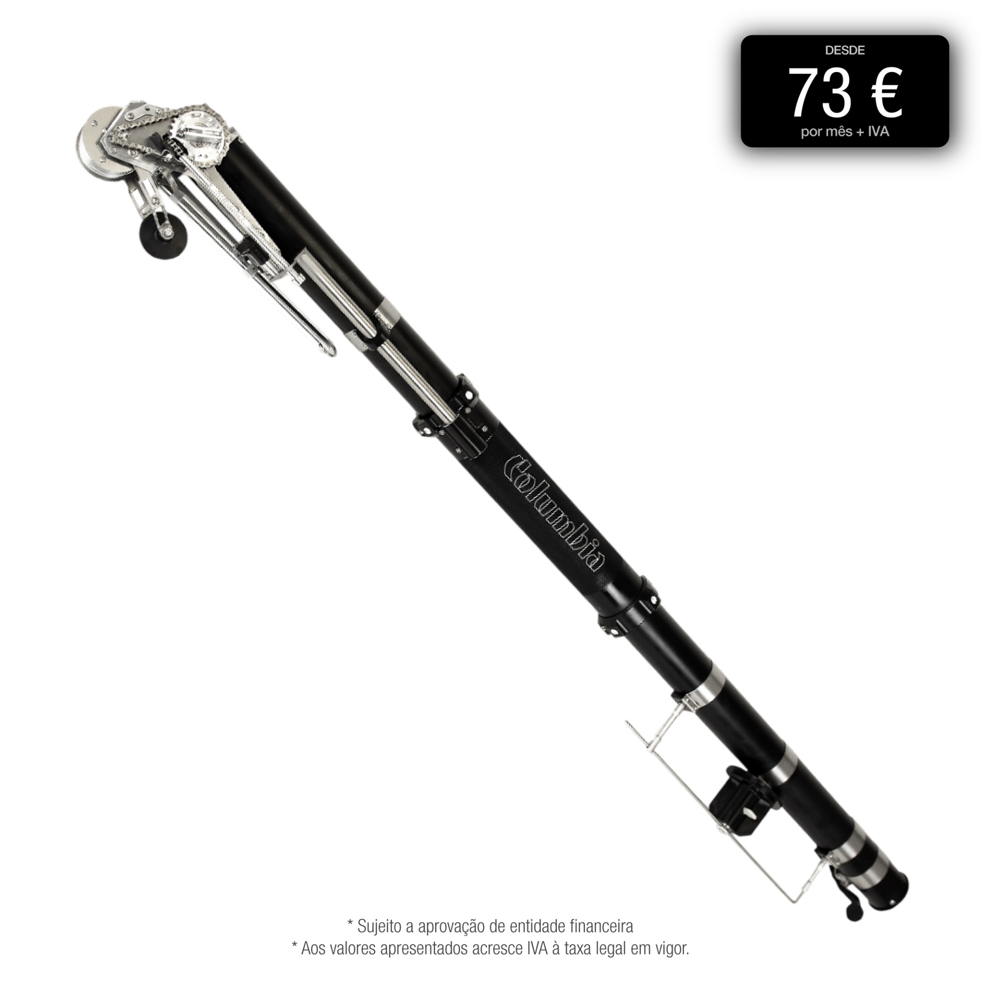 Vara de pesca telescópica preta com marca Columbia