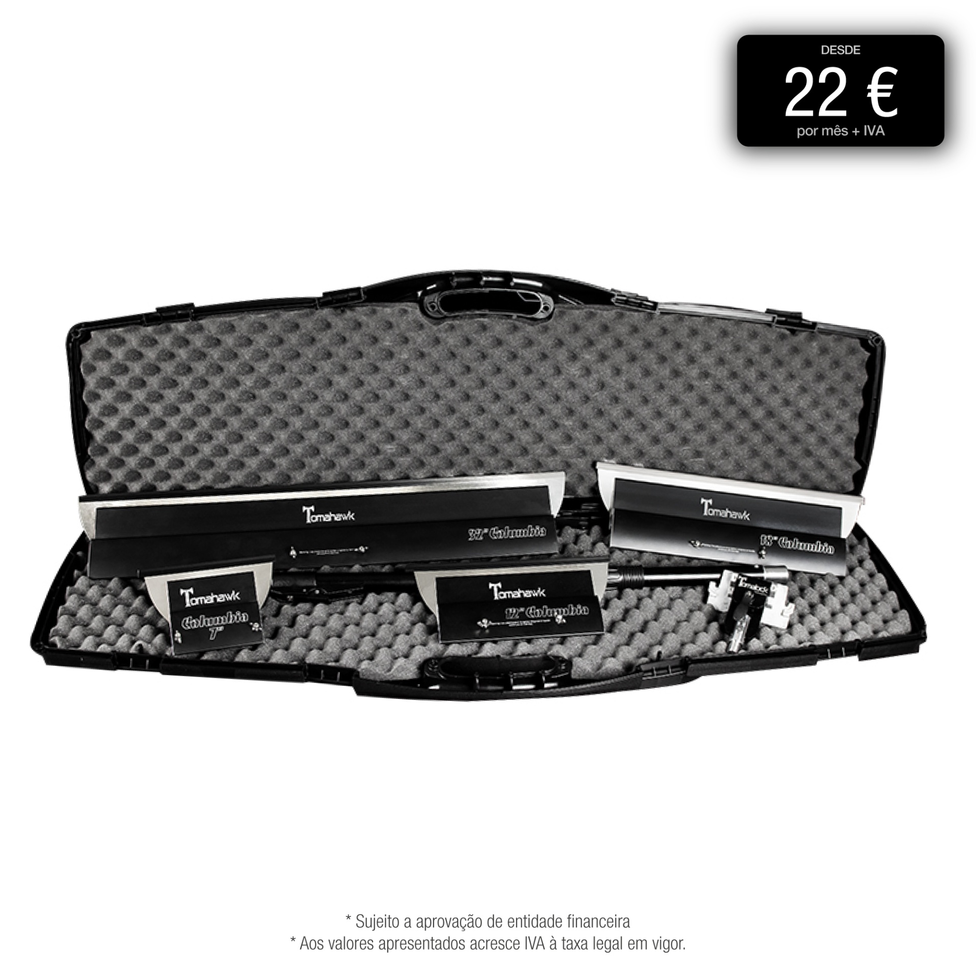 Conjunto de ferramentas Tomahawk Columbia em caixa preta acolchoada