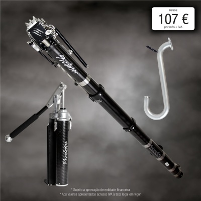 Arpão de pesca submarina preto em carbono com gancho metálico em fundo cinzento