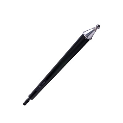 Bastão preto com extremidades metálicas prateadas e tampa cónica