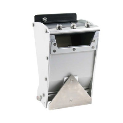 Purgador automático metálico prateado com placa triangular frontal