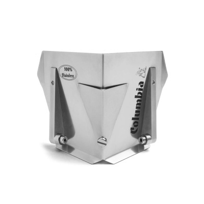 Protetor metálico em aço inoxidável prateado com texto impresso