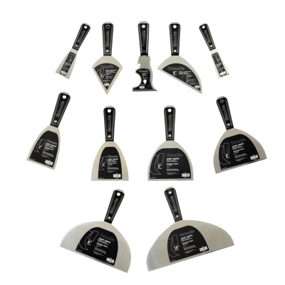 Conjunto de espátulas de aço inoxidável Columbia com cabos pretos e etiquetas pretas