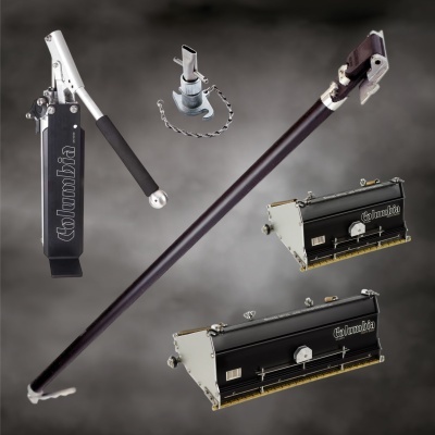 Ferramentas 'columbia' pretas e prateadas sobre fundo cinzento