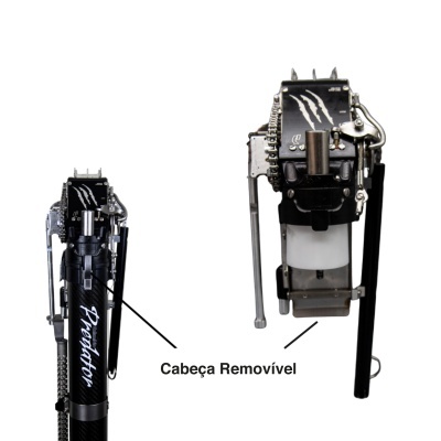 Peças metálicas pretas com texto Breqinator e indicação de cabeça removível
