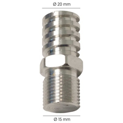 Conector metálico cilíndrico com roscas e duas diferentes diâmetros