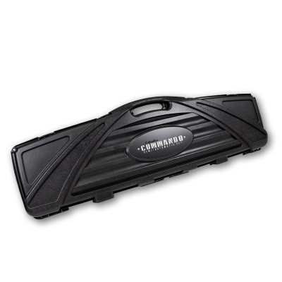 Estojo rígido preto para arma com alça e inscrição COMMANDO