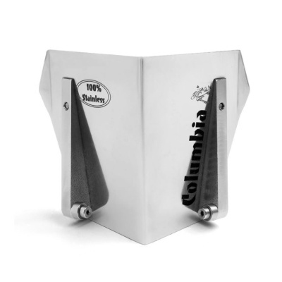 Suporte metálico de aço inoxidável com texto 100% Stainless e Columbia