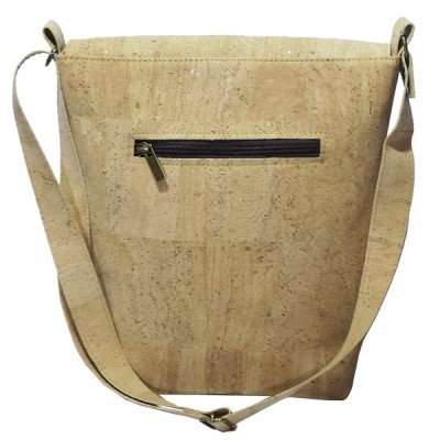 Bolsa tiracolo em cortiça bege com fecho zipers preto e correia ajustável