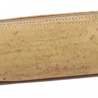 Estojo escolar cilíndrico bege com fecho zip