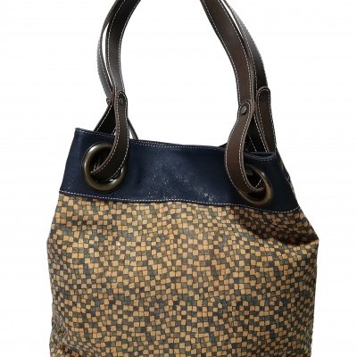 Mala de ombro com padrão xadrez castanho