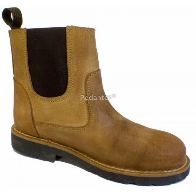 Botim castanho de pele com elástico preto e solado preto