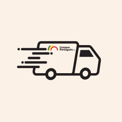 Ilustração de carrinha de entrega com texto Compre Português