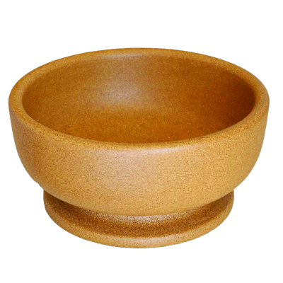 Taça redonda de cerâmica castanha com base circular