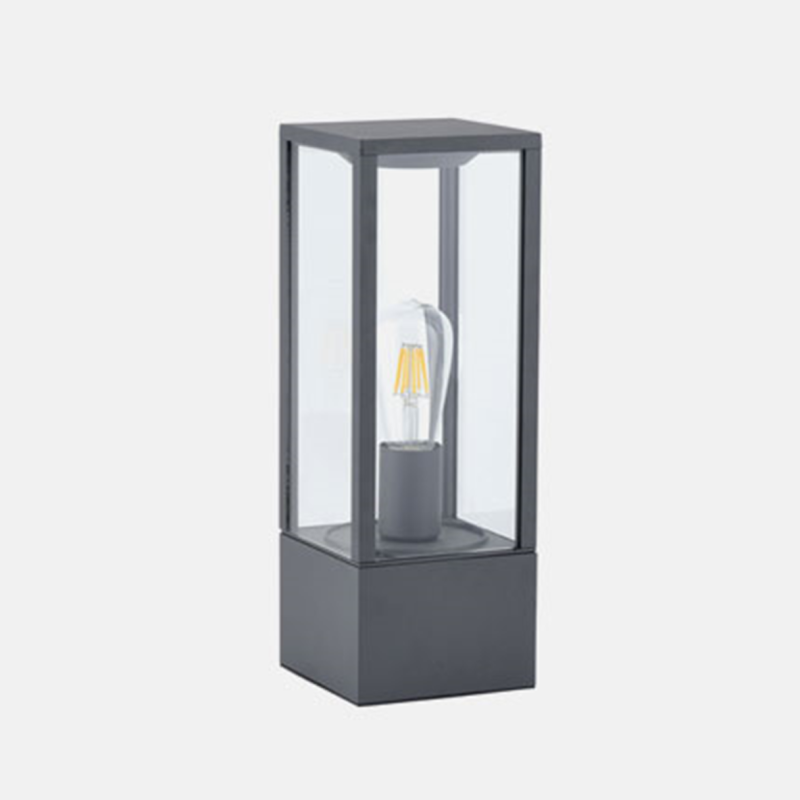 Candeeiro de mesa metálico cinza com vidro e lâmpada