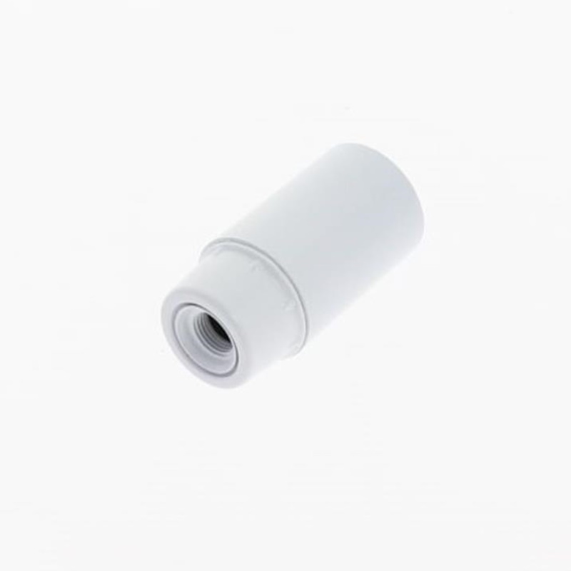 Cilindro branco com rosca interior na extremidade sobre fundo branco