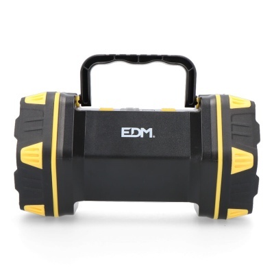 Lanterna portátil preta com detalhes amarelos e pega preta
