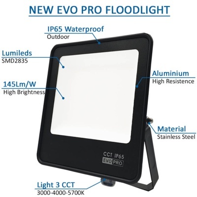 Refletor LED preto quadrado com vidro branco opaco e estrutura em alumínio