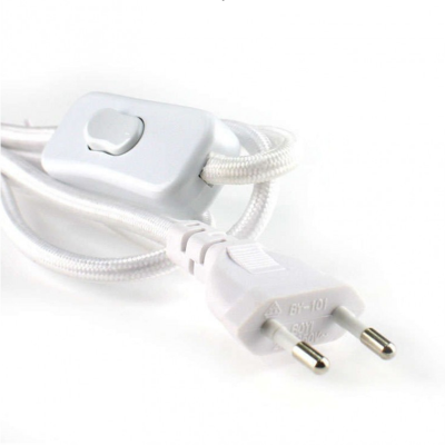 Cabo elétrico branco com interruptor e ficha de dois pinos redondos