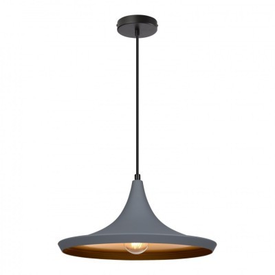 Candeeiro de teto pendente cinza fosco com interior cobre e lâmpada exposta
