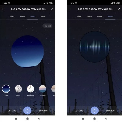 Capturas de ecrã da aplicação de controlo de lâmpada LED A60 9.5W RGBCW PWM CW