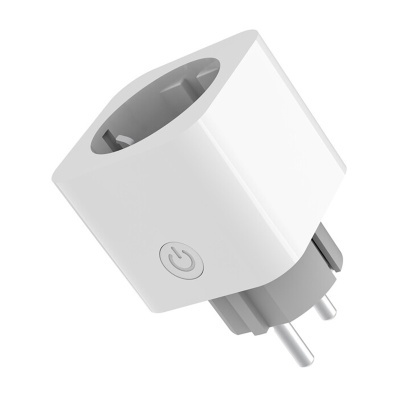 Tomada elétrica inteligente branca compacta com botão circular