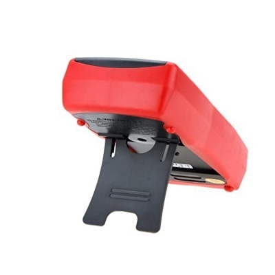 Multímetro digital vermelho com suporte preto