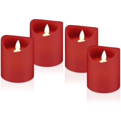 Conjunto de quatro velas elétricas vermelhas com chama artificial