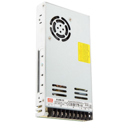 Fonte de alimentação MEAN WELL S-350-12 cinza com ventoinha e etiqueta amarela