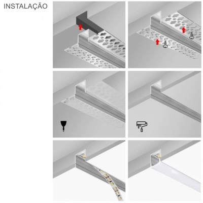 Instruções de instalação para perfil de iluminação em alumínio com fita de LED
