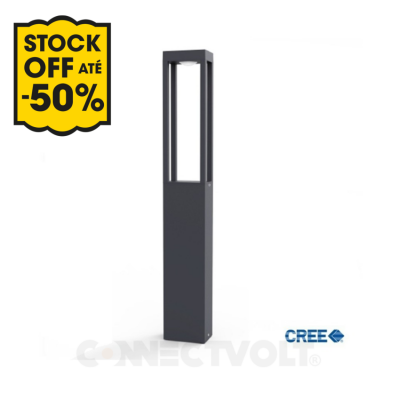 Candeeiro de chão cinza escuro com design retangular e selo de desconto