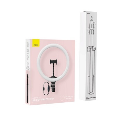 Suporte anel de luz LED com tripé extensível em embalagem