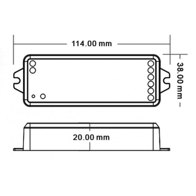 Desenho técnico de componente retangular com medidas