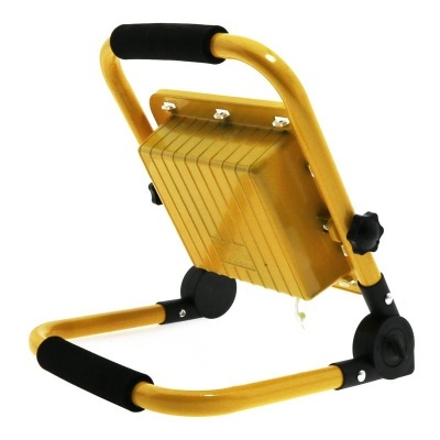 Luz de trabalho portátil amarela com estrutura metálica e espuma preta